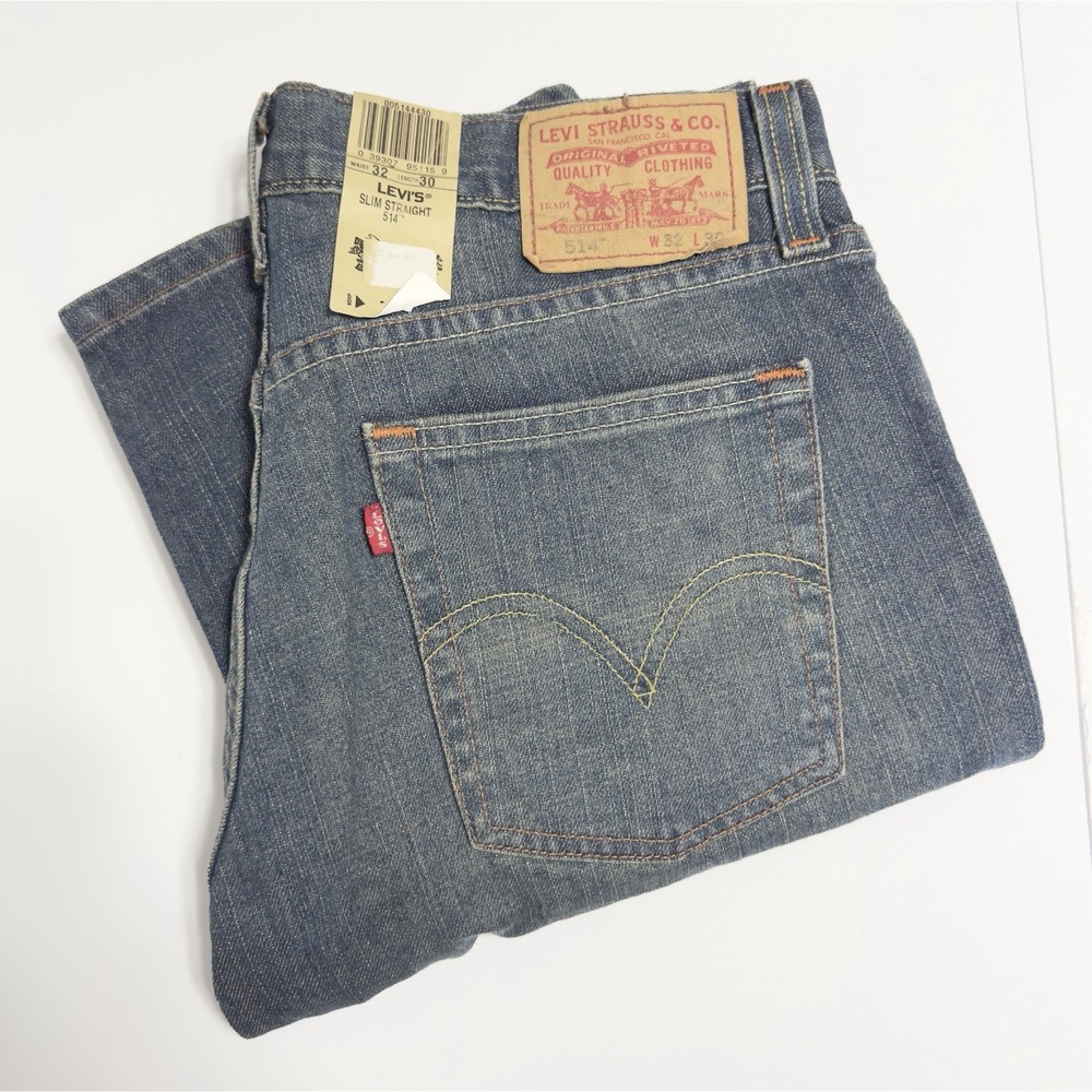 NWT VTG Y2k Levis 514 Slim Straight Jeans Mens 32x30 Blue Faded Acid Wash Cowboy